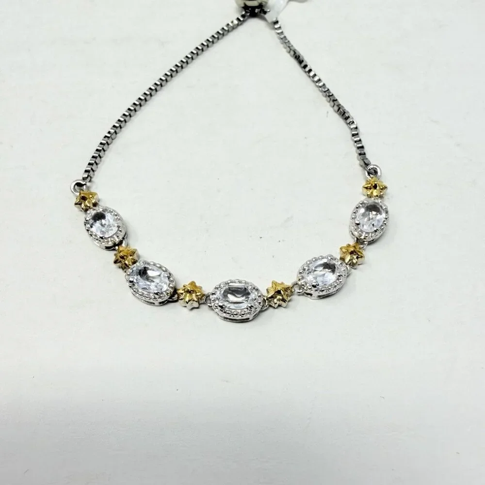 Shop‎ LC KARIS Collection White Topaz Brass Bolo Bracelet Adjustable 5103